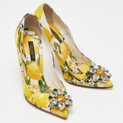 Pre Owned Dolce & Gabbana Multicolor Floral Print Brocade Fabric Crystal Embellished Pumps Size 35