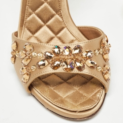 Pre Owned Dolce & Gabbana Gold Satin Crystal Embellished Ankle Strap Sandals Size 37