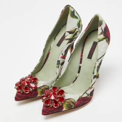 Pre Owned Dolce & Gabbana Multicolor Floral Print Leather Crystal Embellished Pumps Size 39