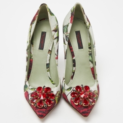 Pre Owned Dolce & Gabbana Multicolor Floral Print Leather Crystal Embellished Pumps Size 39