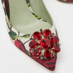 Pre Owned Dolce & Gabbana Multicolor Floral Print Leather Crystal Embellished Pumps Size 39