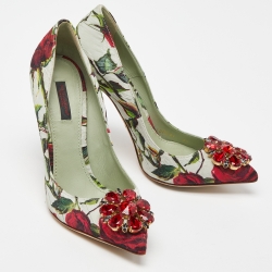 Pre Owned Dolce & Gabbana Multicolor Floral Print Leather Crystal Embellished Pumps Size 39