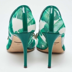 Pre Owned Dolce & Gabbana Green Mesh and Patent Leather Crystal Embellished Pointed Toe Pumps Size 39.5