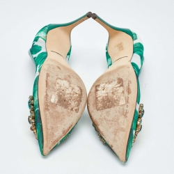 Pre Owned Dolce & Gabbana Green Mesh and Patent Leather Crystal Embellished Pointed Toe Pumps Size 39.5