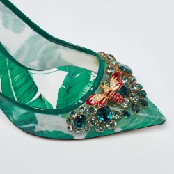 Pre Owned Dolce & Gabbana Green Mesh and Patent Leather Crystal Embellished Pointed Toe Pumps Size 39.5
