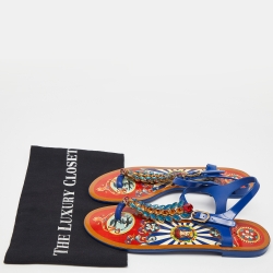 Pre Owned Dolce & Gabbana Multicolor Rubber Crystal Embellished Thong Strap Flat Sandals Size 39