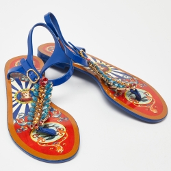 Pre Owned Dolce & Gabbana Multicolor Rubber Crystal Embellished Thong Strap Flat Sandals Size 39