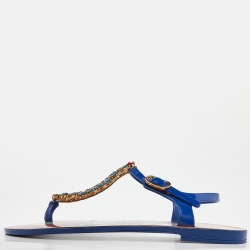 Pre Owned Dolce & Gabbana Multicolor Rubber Crystal Embellished Thong Strap Flat Sandals Size 39