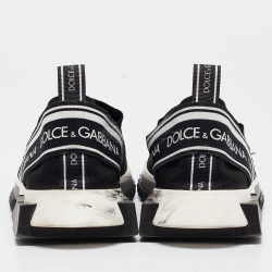 Pre Owned Dolce & Gabbana Black/White Knit Fabric Sorrento Slip On Sneakers Size 38