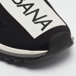 Pre Owned Dolce & Gabbana Black/White Knit Fabric Sorrento Slip On Sneakers Size 38