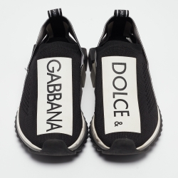 Pre Owned Dolce & Gabbana Black/White Knit Fabric Sorrento Slip On Sneakers Size 38