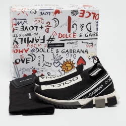 Pre Owned Dolce & Gabbana Black/White Knit Fabric Sorrento Slip On Sneakers Size 38