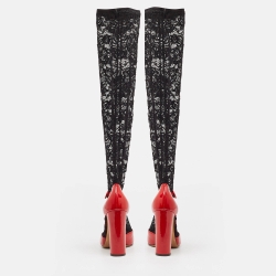 Pre Owned Dolce & Gabbana Red/Black Patent Leather and Lace Socks Ankle Strap Pumps Size 41