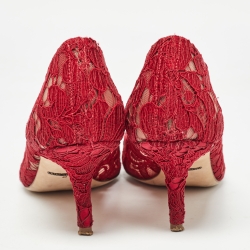 Pre Owned Dolce & Gabbana Red Lace Crystal Embellished Bellucci Pointed Toe Pumps Size 40