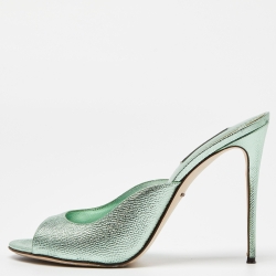 Pre Owned Dolce & Gabbana Metallic Green Leather Slide Sandals Size 39