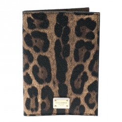 Pre Owned Dolce and Gabbana Brown Leopard Print PVC Passport Case