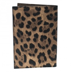 Pre Owned Dolce and Gabbana Brown Leopard Print PVC Passport Case
