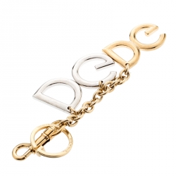 Pre Owned Dolce and Gabbana Two Tone Metal Logo Keyring