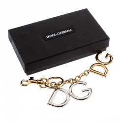 Pre Owned Dolce and Gabbana Two Tone Metal Logo Keyring