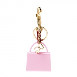 Pre Owned Dolce and Gabbana Pink Hand Painted Bag Charm Gold Tone Key Ring / Bag Charm