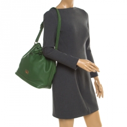 Dooney and Burke Green Leather Drawstring Hobo