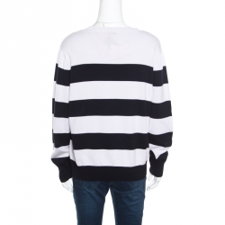 Pre Owned Dries Van Noten Monochrome Striped Cotton Rib Knit Jaimin Sweater L