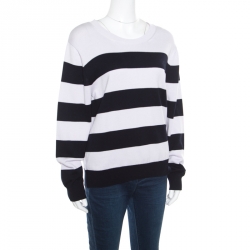 Pre Owned Dries Van Noten Monochrome Striped Cotton Rib Knit Jaimin Sweater L