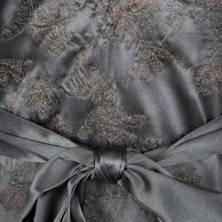 Dries Van Noten Grey Silk Embellished Embroidered Sleeveless Belted Dress S