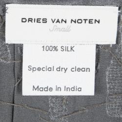 Dries Van Noten Grey Silk Embellished Embroidered Sleeveless Belted Dress S