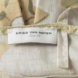 Pre Owned Dries Van Noten Beige Textured Silk Floral Print Sleeveless Top S