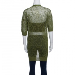 Dries Van Noten Green Perforated Knit Short Sleeve Cardigan S
