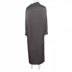 Dries Van Noten Olive Green Satin Zipped High Neck Dolman Sleeve Dress  L