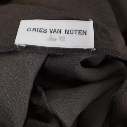 Dries Van Noten Olive Green Satin Zipped High Neck Dolman Sleeve Dress  L