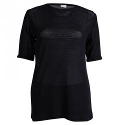 Navy Blue Perforated Knit T-Shirt