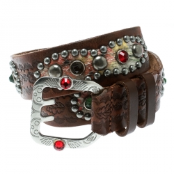 Pre Owned Dsquared2 Brown Leather Studded Belt Size 80 CM