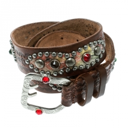 Pre Owned Dsquared2 Brown Leather Studded Belt Size 80 CM