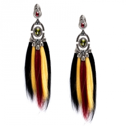 Dsquared2 Silver Tone Crystal Embellished Tasseled Fur Clip-on Earrings
