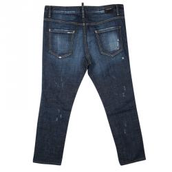 Pre Owned Dsquared2 Indigo Dark Wash Denim Embellished Distressed Cool Girl Jeans L