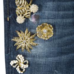 Pre Owned Dsquared2 Indigo Dark Wash Denim Embellished Distressed Cool Girl Jeans L