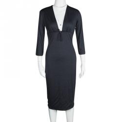 Pre Owned Dsquared2 Grey Wool Jersey Long Sleeve Dress M