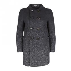 Dsquared2 Black Gradient Herringbone Pattern Wool Overcoat M