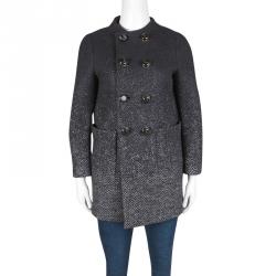 Dsquared2 Black Gradient Herringbone Pattern Wool Overcoat M