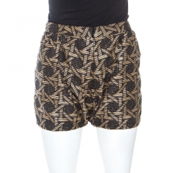 Bicolor Wicker Woven Frayed Trim Detail Shorts
