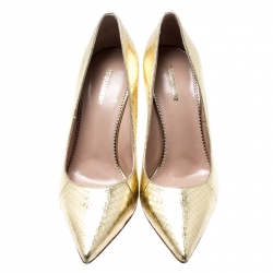 Dsquared2 Metallic Gold Snakeskin Leather Pointed Toe Pumps Size 39