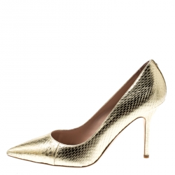 Dsquared2 Metallic Gold Snakeskin Leather Pointed Toe Pumps Size 39