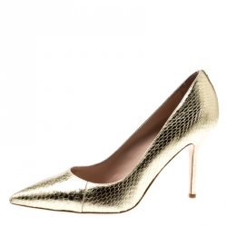 Dsquared2 Metallic Gold Snakeskin Leather Pointed Toe Pumps Size 39