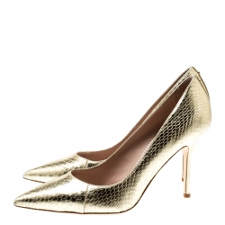 Dsquared2 Metallic Gold Snakeskin Leather Pointed Toe Pumps Size 39