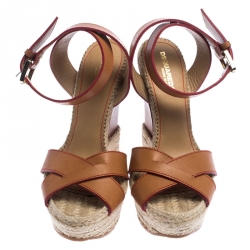 Dsquared2 Brown Leather Wedge Espadrille Platform Sandals Size 37