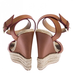Dsquared2 Brown Leather Wedge Espadrille Platform Sandals Size 37