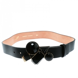 Dsquared2 Black Leather Buckle Embellished Belt Size 80 CM